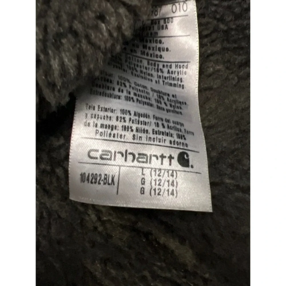 🔥 CARHARTT‎ Black Washed Duck Sherpa-Lined Canvas Hooded Jacket Women Lg - EUC